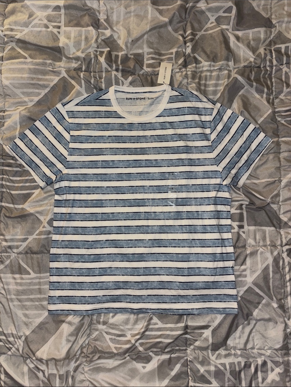 Sun + Stone White and Blue Striped Short Sleeve Tee